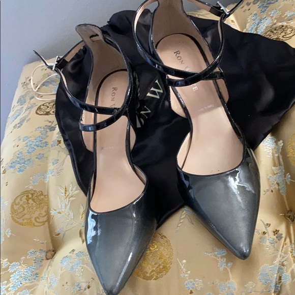 Ron White patent leather heel. Steel to black. 39